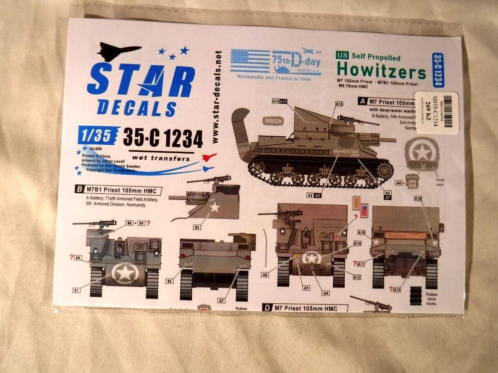 1/35 Star Decals US Army SP Howitzers Normandy: Priest & M8 # 35-C1234