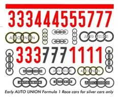 AUTO UNION Formula 1 from the early days 1/24th – 1/25th Scale Decals