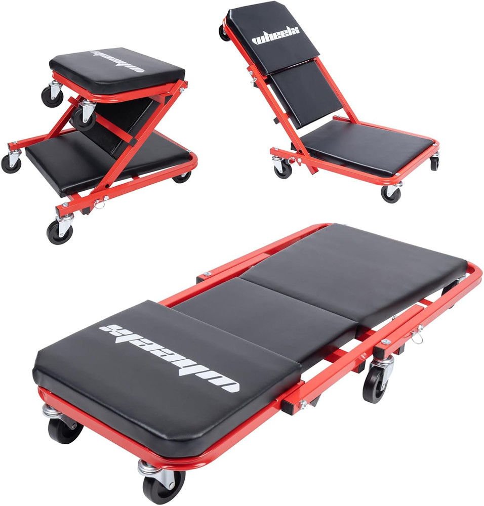 Mechanic Creeper 36-Inch 3-In-1 Mode Z Seat 340Lbs Capacity, Foldable Garage Adj