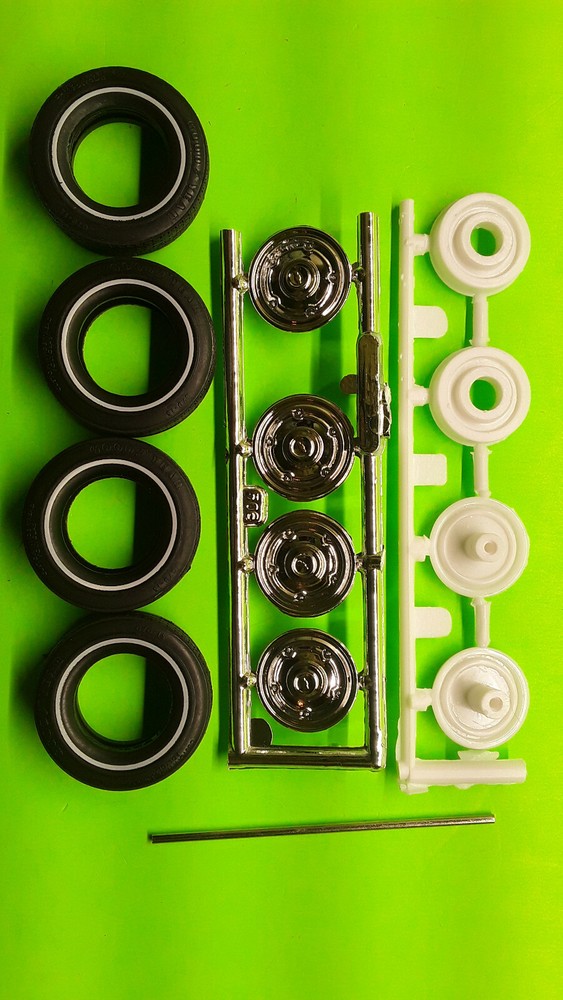 1972 Chevy Pickup Truck 1/25 Chrome Hub Cap Rim Wheel Goodyear Whitewall Tire