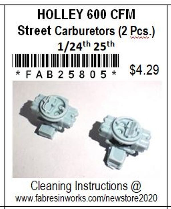 FAB25805 Vintage 600cfm Holley Street Carbs Pressure Cast Resin 1/25 Scale 2 Pcs