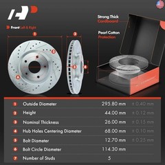 A-Premium 11.65 inch (295.8mm) Front Drilled and Slotted Disc Brake Rotors +