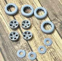 1/24 Scale: 17-inch “1980’s Camaro” model car wheels/tires. Resin; 3D Print