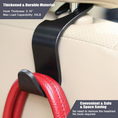 4-Pack Black Plastic Car Seat Headrest Hooks with 360° Rotation, 55 Lb. Capacity