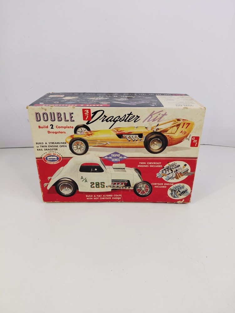 AMT 1961 ISSUE FIAT AND DRAGSTER 3 in 1 DOUBLE DRAGSTER MODEL KIT T-161