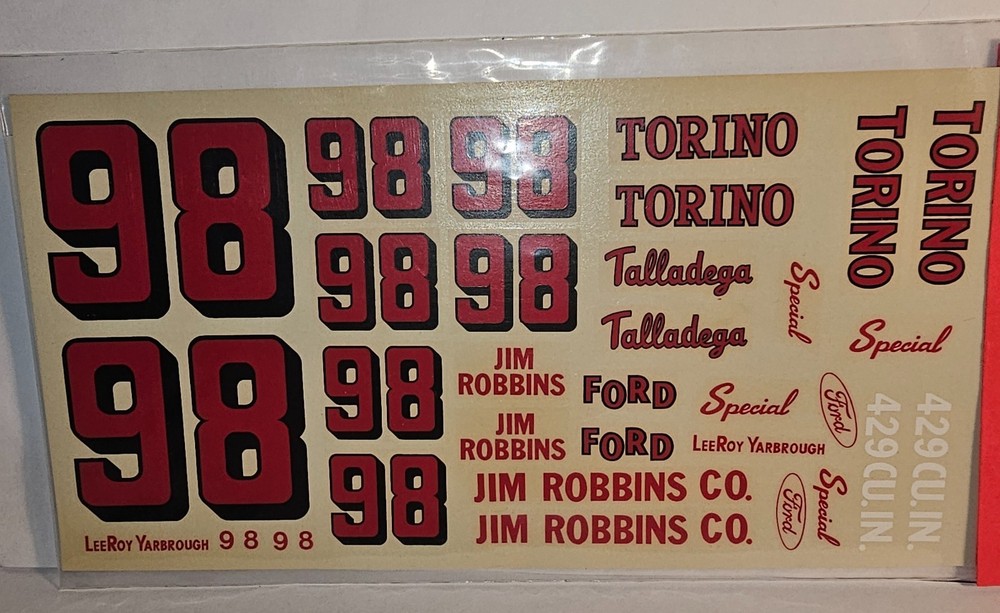 JNJ DECALS – No. 91-199 | 1:24 JIM ROBBINS – #98 TORINO – LEEROY YARBROUGH