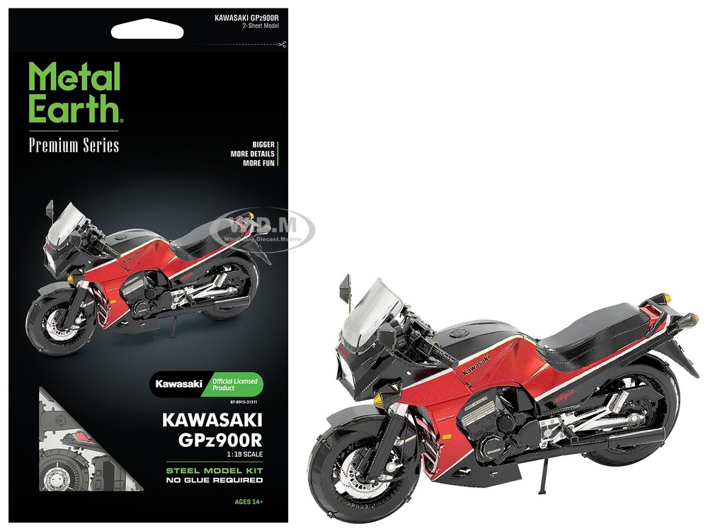 KAWASAKI GPZ900R MOTORCYCLE RED & BLACK STEEL MODEL KIT BY METAL EARTH ICX145