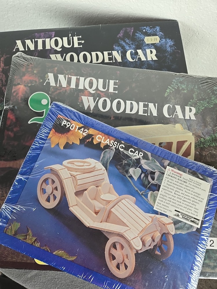 3pc NEW SEALED Wooden Model Car Kit Lot Antique, Classic, & Vintage Style