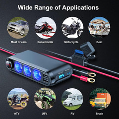 12V Cigarette Lighter Socket Splitter, 200W 3 Socket Multi Port Car Cigarette Li