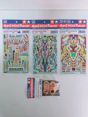 Mini 4WD Dress Up Stickers 3 Types and Reston Sponge Tires Orange Set Used Japan