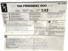 AMT PK-2105 1968 Pontiac Firebird 400 1:43 Model Kit Snap FIt 1981 PLS READ