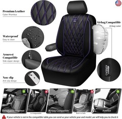 CAR PASS Piping Luxury Faux Leather Two Front Car Seat Covers, Waterproof Anti