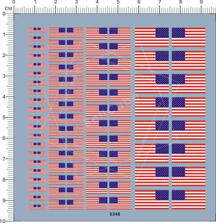 Different Scale USA American National flag ( 23 stars) water decal 5348 10x10cm