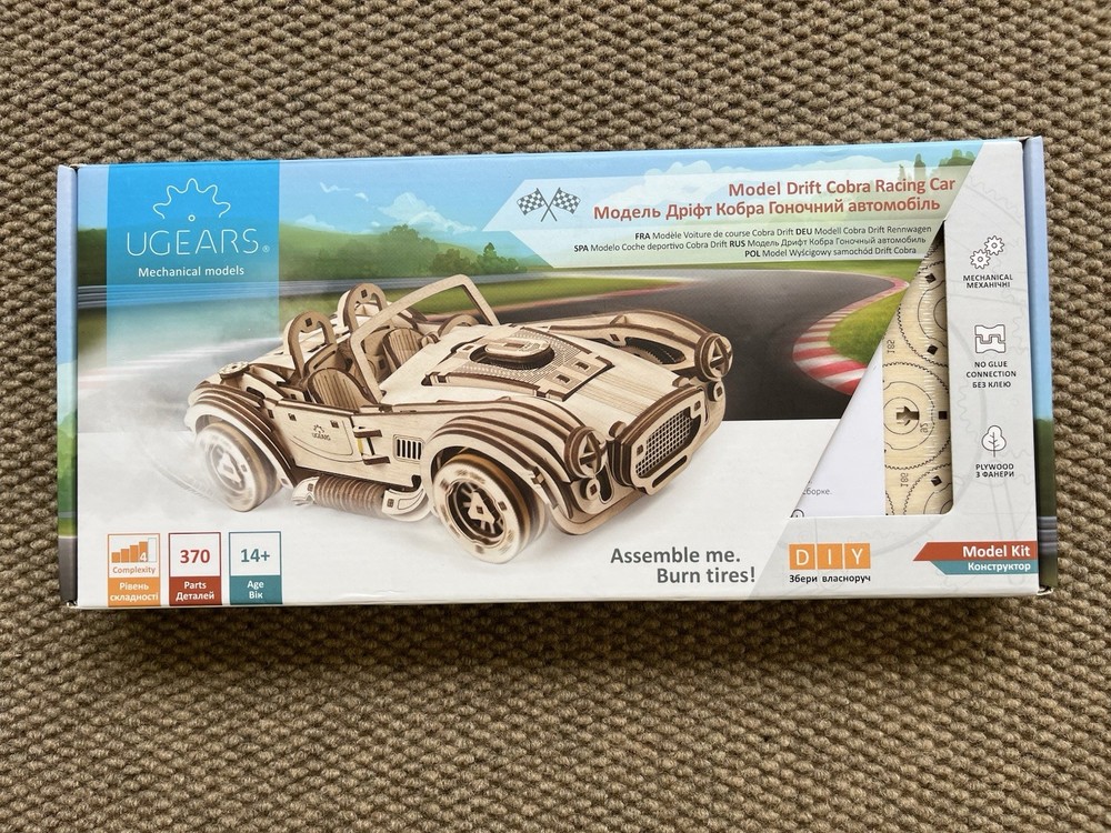 New Sealed 370pc UGEARS Drift Cobra Racing Car Wooden Mechanical Model Kit 14+