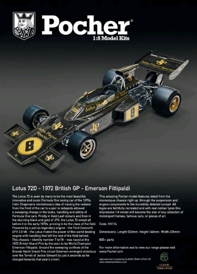 POCHER 1/8 Lotus 72D – HK114 NEW IN FACTORY ORIGINAL BOX FREE USA SHIPPING