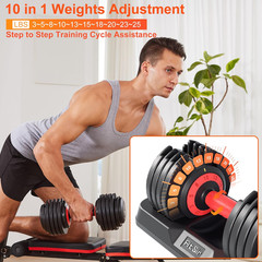 Adjustable Dumbbell Set, 10-In-1 25LB/55LB Ajustable Dumbbells with Safe Locking