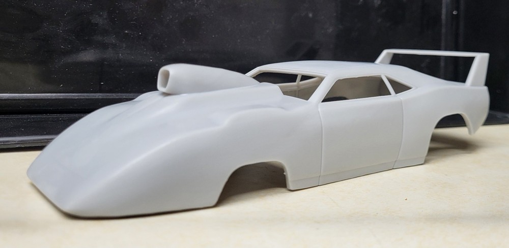 3d printed 1969 Dodge Challenger Daytona Pro Mod drag body model slot car v2