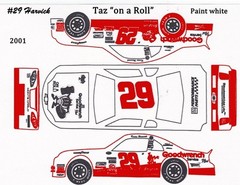 #29 Kevin Harvick “TAZ” Chevy ’01 1/24th – 1/25th Scale Waterslide Decals