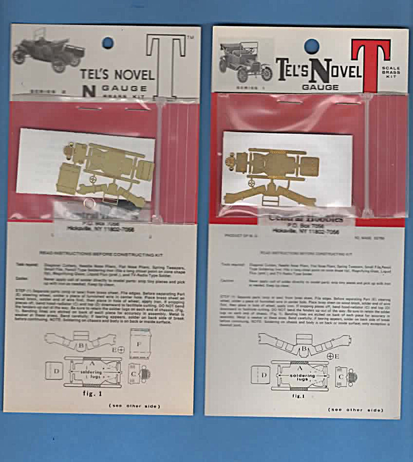 2pc Vintage Set Tel’s Novel N Scale Micron Series 1 and 2 Model T Brass Kit NOS