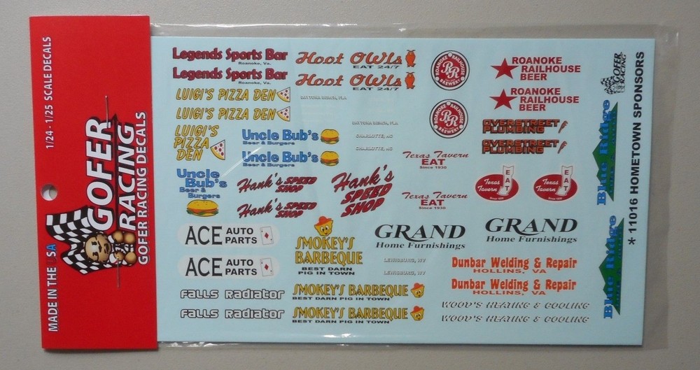 HOMETOWN SPONSORS 1:25 1:24 GOFER RACING DECALS CAR MODEL ACCESSORY 11016