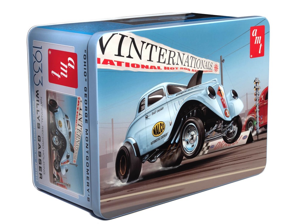 AMT 1513 1/25 1933 Willys Gasser Ohio George Model Kit Chrome Parts Tin Box