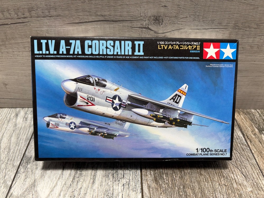 Tamiya Models 1/100 Scale L.T.V. A-7A Corsair II Plastic plane Model Kit open