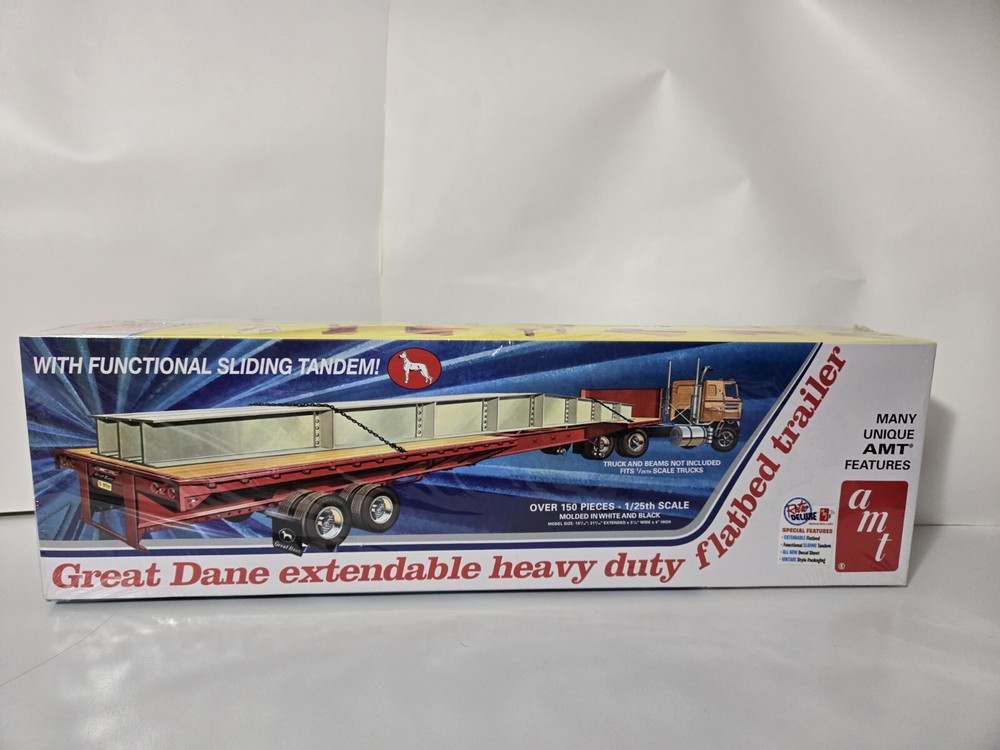 Amt 1-25 Scale Great Dane Extendable Heavy Duty Flatbed Trailer Sealed New Nice