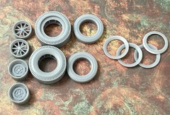 1/24 Scale: 15-inch Gasser “Steelie & ET” Wheels W/ Wide Piecrust Slicks, Resin