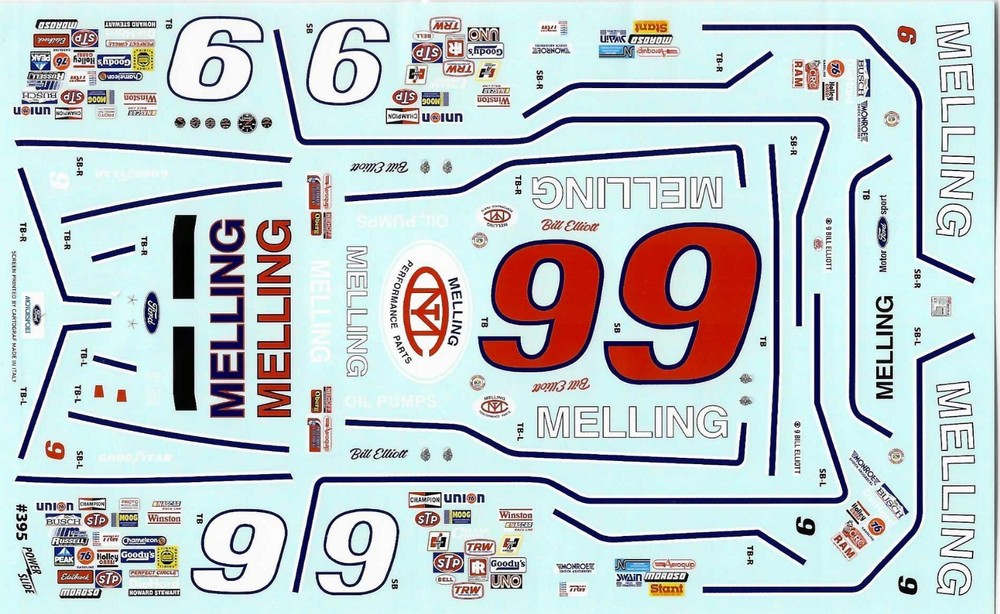 Powerslide 395 #9 Melling 1982-83 Bill Elliott 1/24 Nascar decal