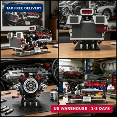 V8 Supercharged Engine Model Set MOC 8-Cylinder Car Motor Kit That Runs 1151PCS