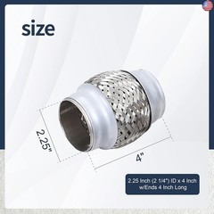 2PCS Exhaust Flex Pipe Stainless Steel Double Braid 2.25″Inch (2 1/4″) ID x 4″