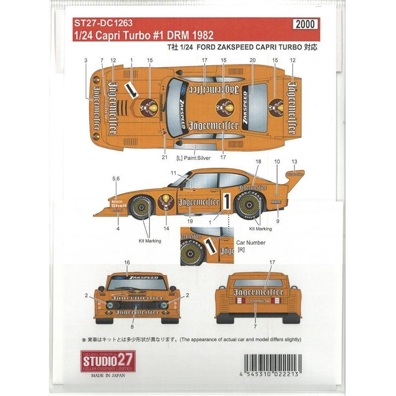 STUDIO27 Original Decals 1/24 Capri Turbo #1 DRM 1982 for TAMIYA DC1263