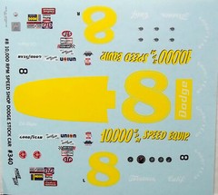 NASCAR DECAL # 8 10,000 RPM SPEED EQUIP 1975 DODGE CHARGER DALE EARNHARDT 1/25