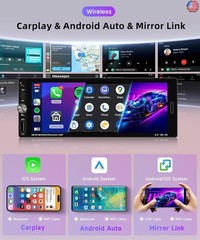 Car Stereo Single Din Wireless Carplay 6.9 inch Touch Screen Android Auto,