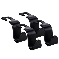 4-Pack Black Plastic Car Seat Headrest Hooks with 360° Rotation, 55 Lb. Capacity