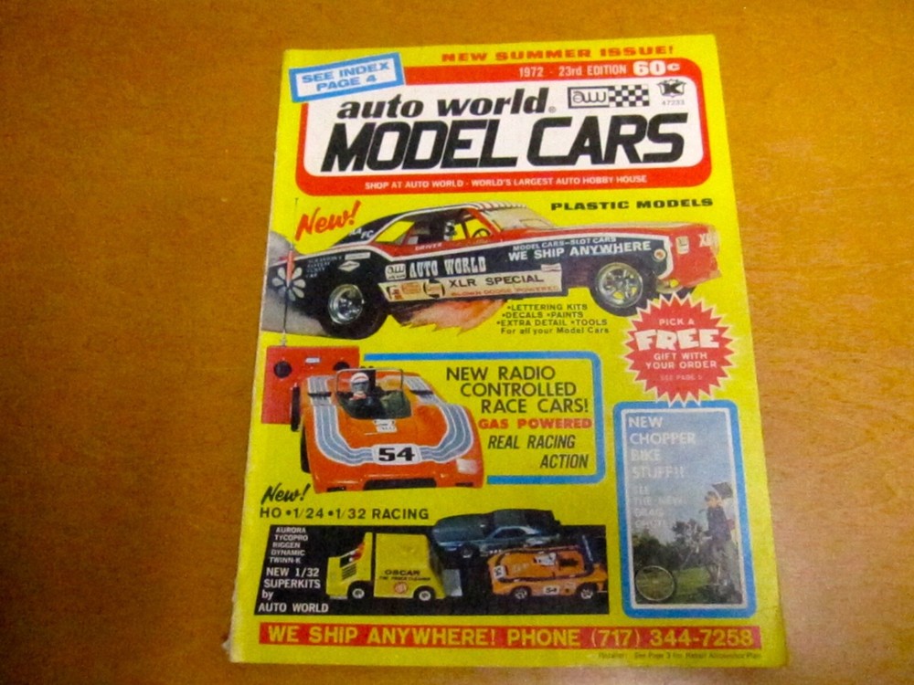 VINTAGE 1972 AUTO WORLD CATALOG SUMMER 23RD EDITION MODEL CARS, SLOT CARS, ETC.