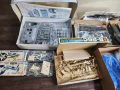 Box of vintage military vehicles models (Lot size 9) Planes Ships Car Tank