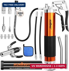 18-Piece 8000PSI Heavy Duty Grease Gun Kit with 14oz Grease, 2×11″ Hoses, Flex H