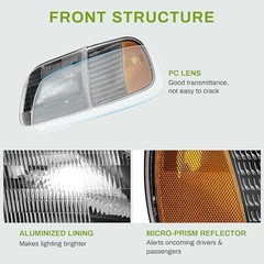 Headlight Assembly Black Housing Amber Reflector Clear Lens Fit 97-03 F150