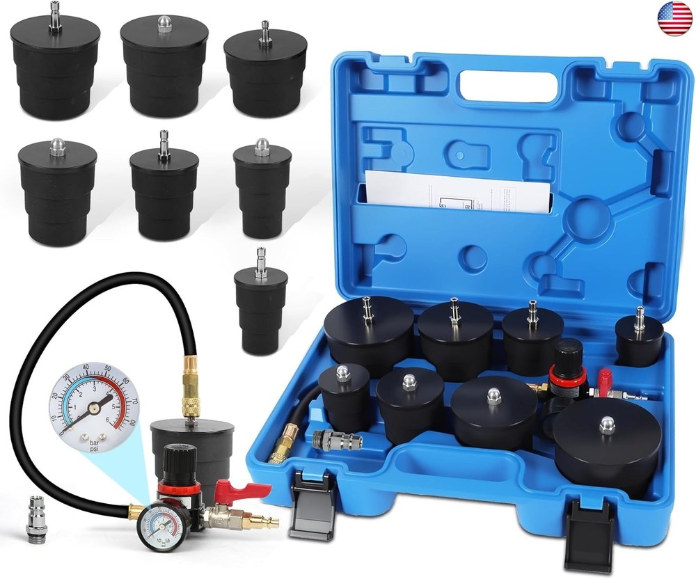 Turbo System Leakage Tester Kit with 4 Pairs of Stepped Adapters 1-3/8″ to