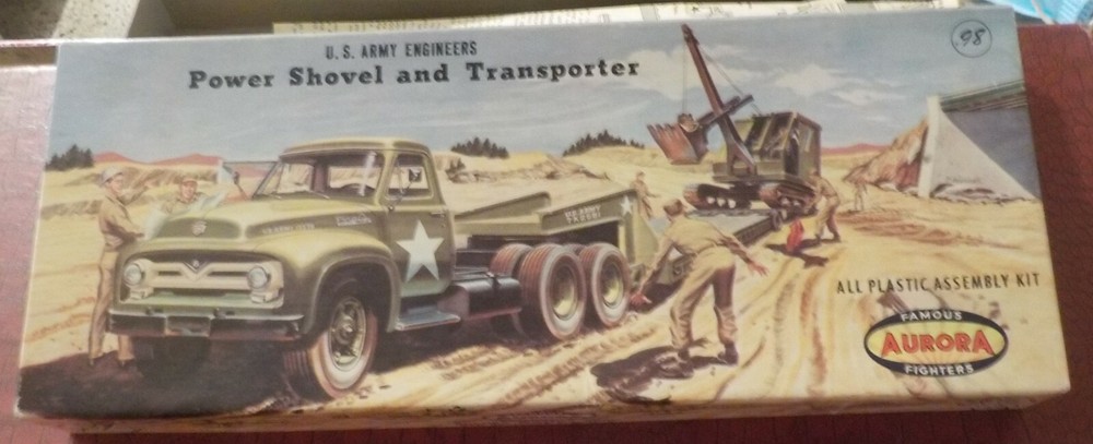 VINTAGE [1957] AURORA POWER SHOVEL AND TRANSPORTER 1/64 -ONE BAG SEALED