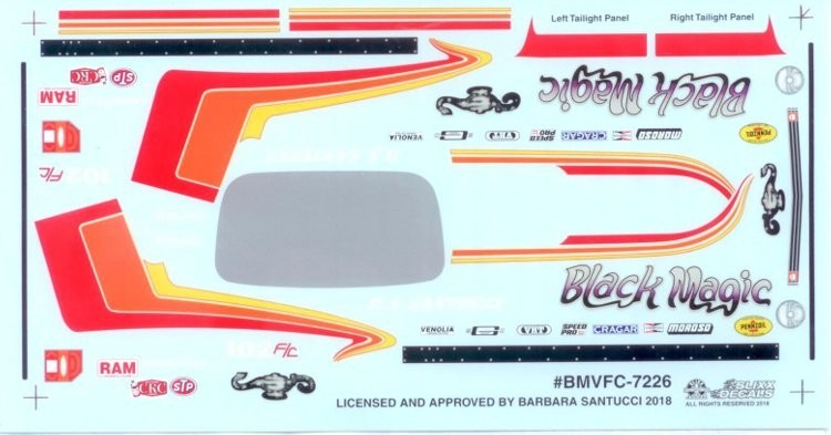 Slixx 7226 Black Magic Vega Funny Car DA Santucci 1/24 1/25 waterslide decal