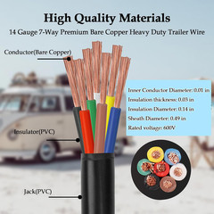 7 Way Trailer Wire – 14/7 Heavy Duty 20FT 100% Pure Copper 7 Wire Trailer Cable