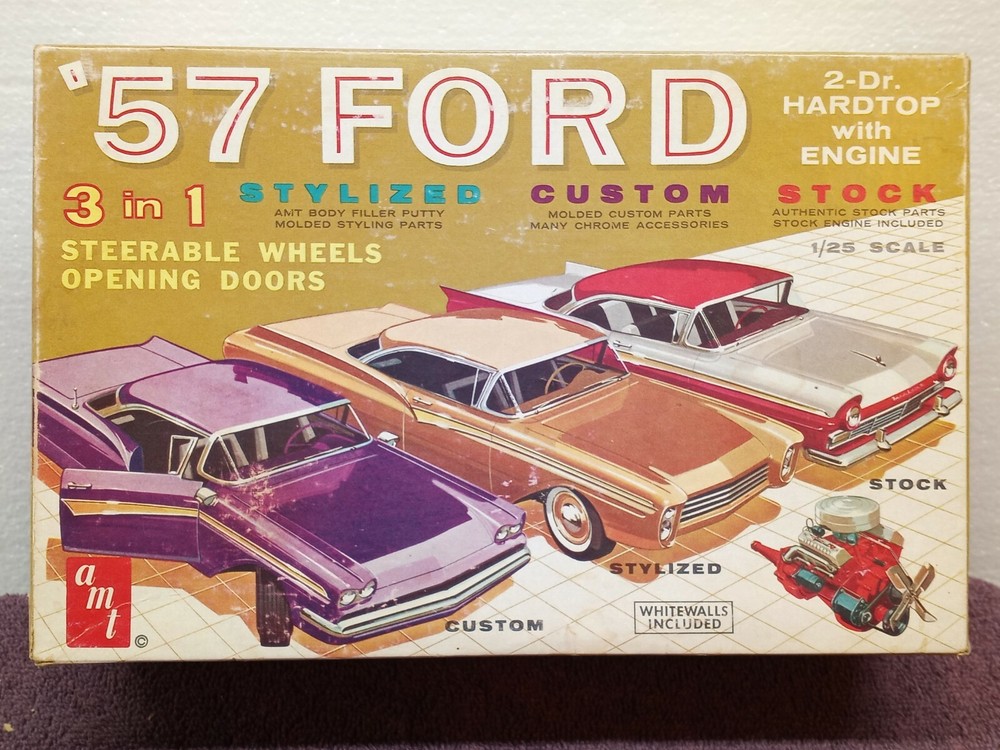 Vintage amt 1957 FORD 2DR. HARDTOP AMT 3in1 MODEL KIT EMPTY BOX 1/25 T-157-200