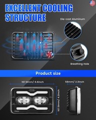SUPAREE 4PCS 4×6 LED Headlights: DOT Rectangular Truck LED Headlights with