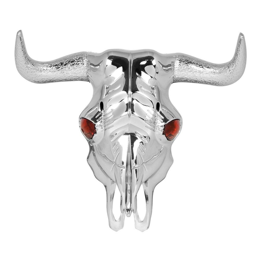Gg Grand General 90094 Chrome Plastic Large Long Horn Stick-On Emblem