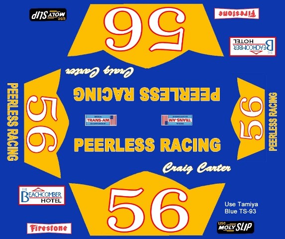 #56 Craig Carter Peerless Racing Camaro 1/24th – 1/25th Scale Decals
