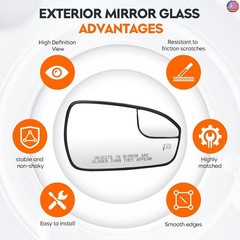 Youxmoto Passenger Right Side Heated Mirror Glass Replacement, Fit for Ford