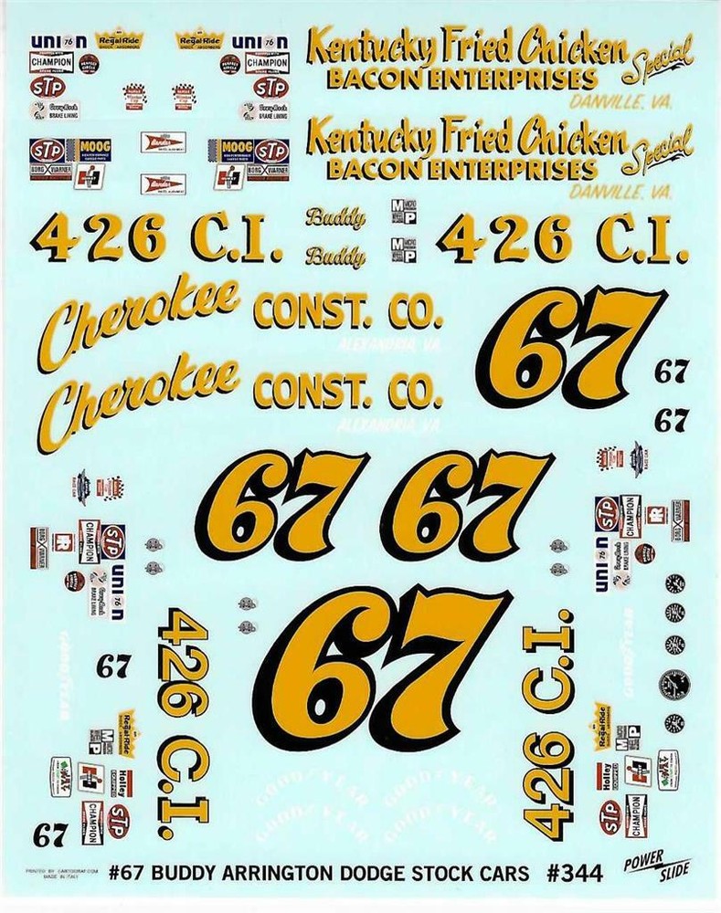 Powerslide 344 #67 Buddy Arrington Charger 1/25 Nascar decal