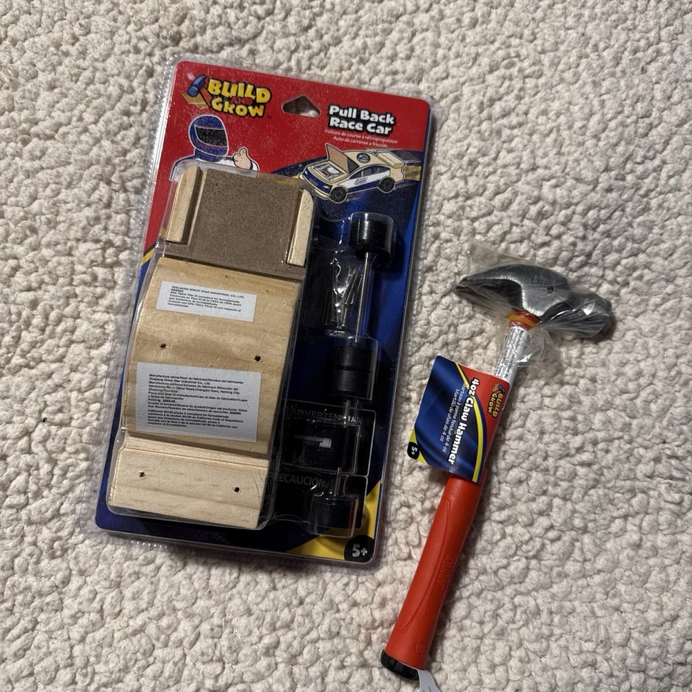 NEW Build & Grow Pull Back Race Car Wood Kit with Hammer